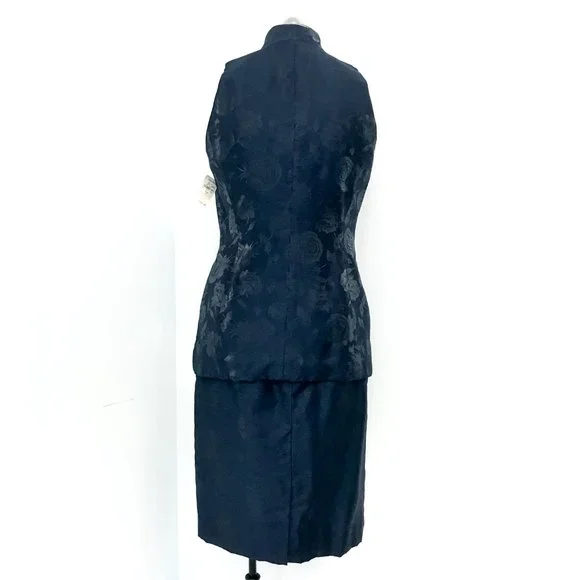 Dior 10P Metallic Floral Formal Skirt Suit Navy Petite - Picture 5 of 15
